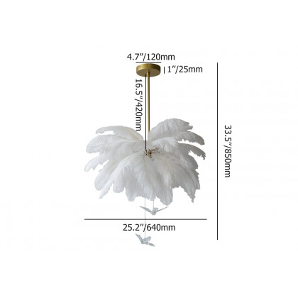 HMR - Loftus Art Deco 5-Light Chandelier White Feather Pendant Light LED Lamp Living Room