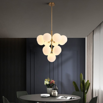 HMR - Nordic 13-Light Globe Chandelier Bubble Gold Pendant Light with White Glass Shade