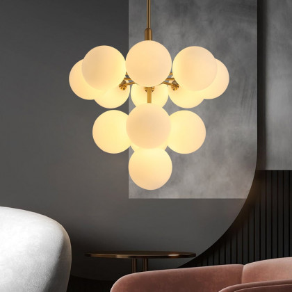 HMR - Nordic 13-Light Globe Chandelier Bubble Gold Pendant Light with White Glass Shade