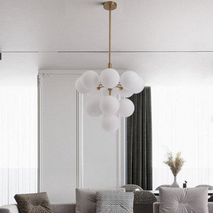 HMR - Nordic 13-Light Globe Chandelier Bubble Gold Pendant Light with White Glass Shade