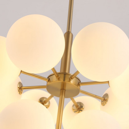 HMR - Nordic 13-Light Globe Chandelier Bubble Gold Pendant Light with White Glass Shade