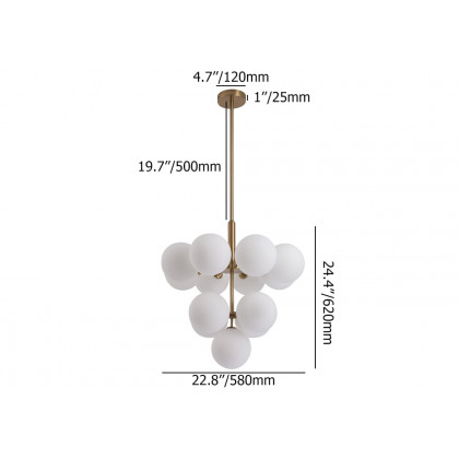 HMR - Nordic 13-Light Globe Chandelier Bubble Gold Pendant Light with White Glass Shade