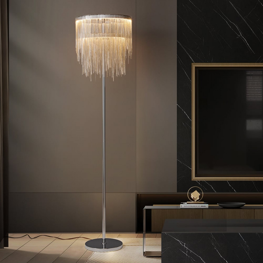 HMR - Postmodern Chrome LED Tassel Floor Lamp Home Decor Standing Lamp for Living Room