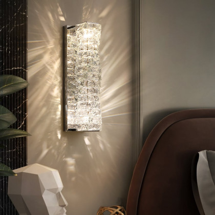 HMR - Modern Chrome Crystal Clear LED Wall Sconces Silver Bedside Wall Lamp with Warm light