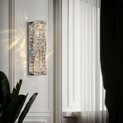 HMR - Modern Chrome Crystal Clear LED Wall Sconces Silver Bedside Wall Lamp with Warm light