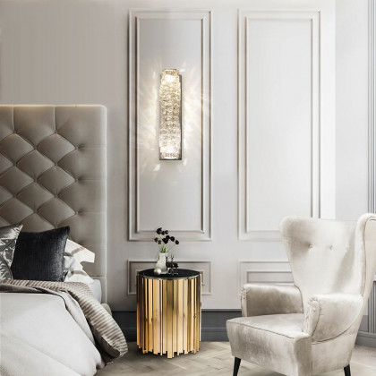 HMR - Modern Chrome Crystal Clear LED Wall Sconces Silver Bedside Wall Lamp with Warm light