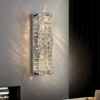 HMR - Modern Chrome Crystal Clear LED Wall Sconces Silver Bedside Wall Lamp with Warm light
