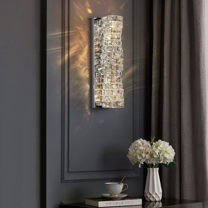 HMR - Modern Chrome Crystal Clear LED Wall Sconces Silver Bedside Wall Lamp with Warm light