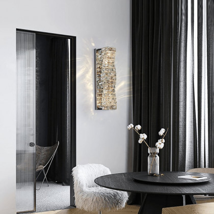 HMR - Modern Chrome Crystal Clear LED Wall Sconces Silver Bedside Wall Lamp with Warm light