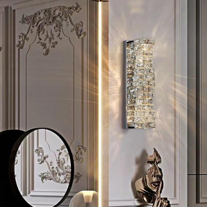 HMR - Modern Chrome Crystal Clear LED Wall Sconces Silver Bedside Wall Lamp with Warm light