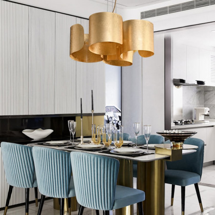 HMR - Glam Gold Chandelier 4-Light Drum Pendant Light Unique Scrolled Shape