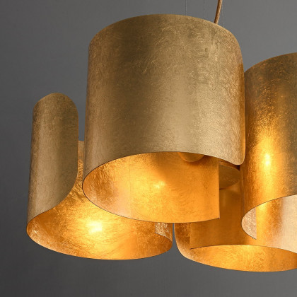 HMR - Glam Gold Chandelier 4-Light Drum Pendant Light Unique Scrolled Shape