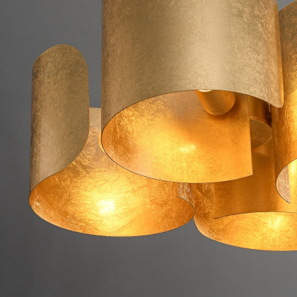 HMR - Glam Gold Chandelier 4-Light Drum Pendant Light Unique Scrolled Shape