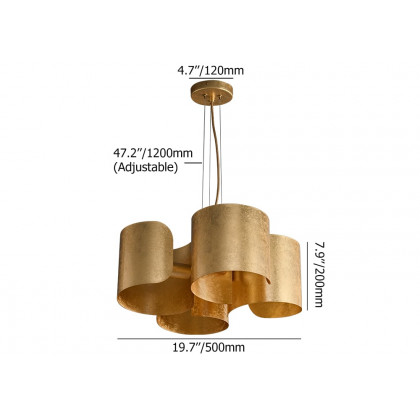 HMR - Glam Gold Chandelier 4-Light Drum Pendant Light Unique Scrolled Shape