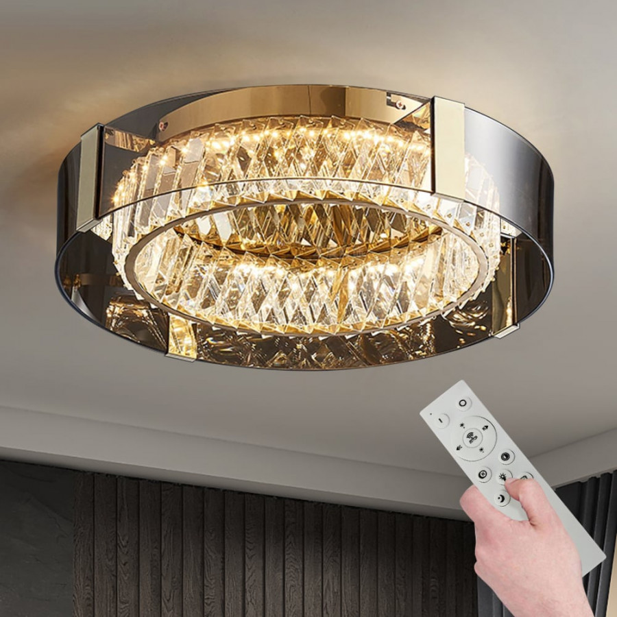 HMR - Crystal Dimmable Ceiling Lights 3 Modes LED Flush Mount Light with Remote Control