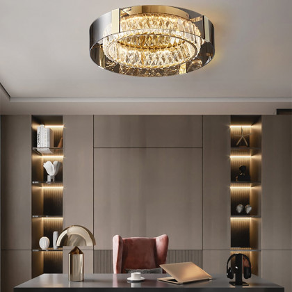 HMR - Crystal Dimmable Ceiling Lights 3 Modes LED Flush Mount Light with Remote Control