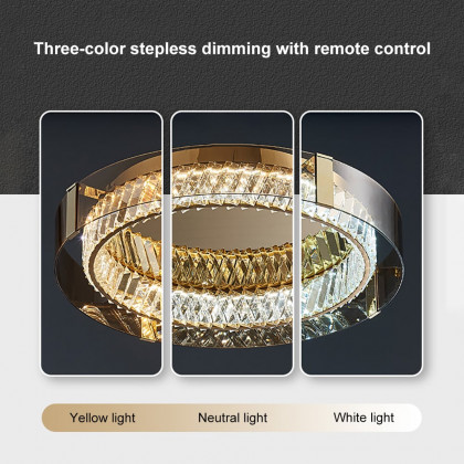 HMR - Crystal Dimmable Ceiling Lights 3 Modes LED Flush Mount Light with Remote Control