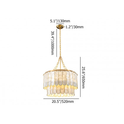 HMR - Enseo Coastal 5-Light Capiz Shell 2 Tiered Faceted Chandelier Pendant Light Gold White
