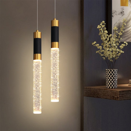 HMR - 1-Light Single Mini Cylinder LED Island Pendant Light in Black & Gold with Acrylic Shade