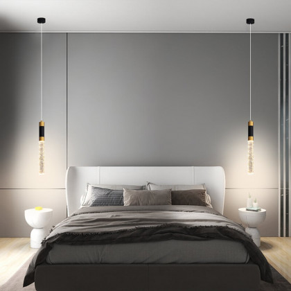 HMR - 1-Light Single Mini Cylinder LED Island Pendant Light in Black & Gold with Acrylic Shade