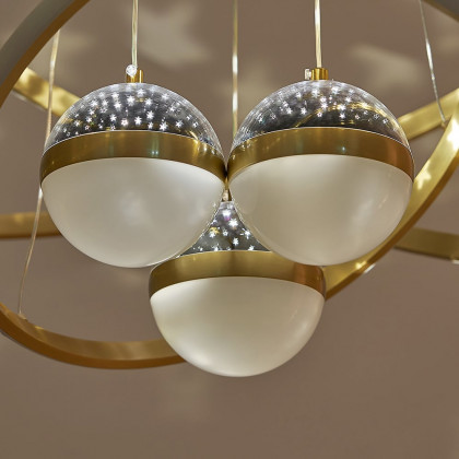 HMR - Modern Gold 3-Light LED Chandelier 3 Color Modes Remote Control Starry Reflection Light