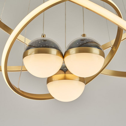 HMR - Modern Gold 3-Light LED Chandelier 3 Color Modes Remote Control Starry Reflection Light