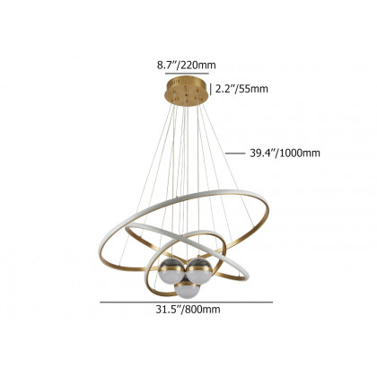 HMR - Modern Gold 3-Light LED Chandelier 3 Color Modes Remote Control Starry Reflection Light