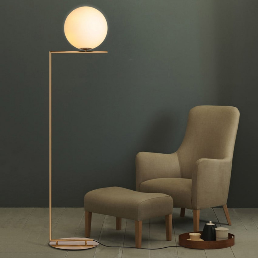 HMR - 63.8" Modern LED Brass 1-Light Floor Lamp White Glass Globe Shade Included