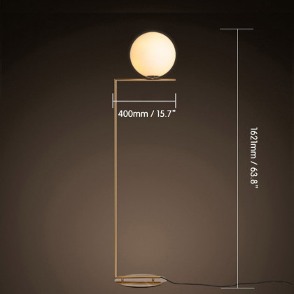 HMR - 63.8" Modern LED Brass 1-Light Floor Lamp White Glass Globe Shade Included