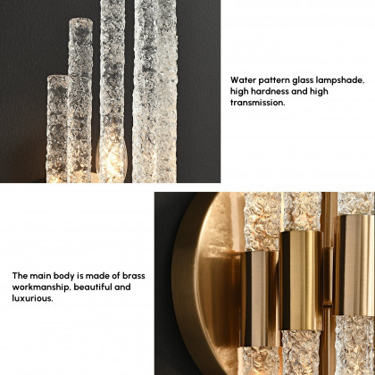 HMR - Morden Minimalist LED Irregular Water Ripple Glass Copper Wall Sconce