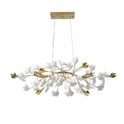 HMR - Martly 6-Light Art Deco Ginkgo Leaves Chandelier White & Gold Metal Ceiling Light