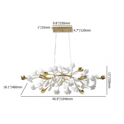 HMR - Martly 6-Light Art Deco Ginkgo Leaves Chandelier White & Gold Metal Ceiling Light