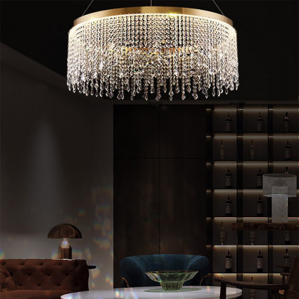 HMR - Luxurious Romantic K9 Crystal Gold Ring Chandelier LED Dimmable Ceiling Lighting