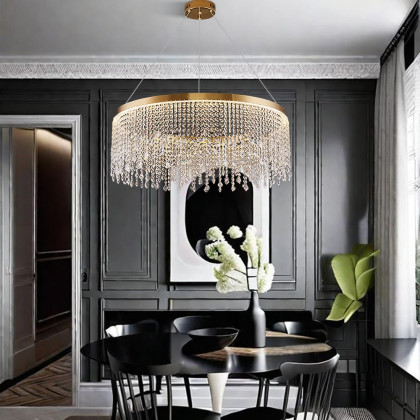 HMR - Luxurious Romantic K9 Crystal Gold Ring Chandelier LED Dimmable Ceiling Lighting