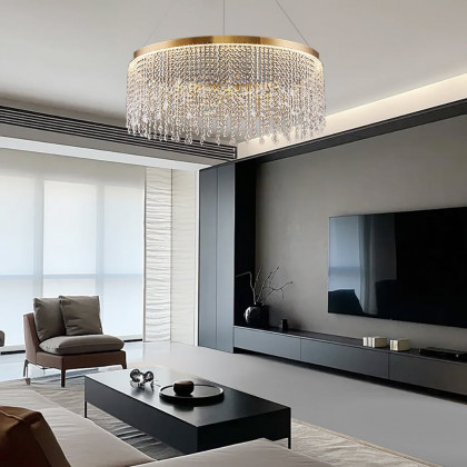 HMR - Luxurious Romantic K9 Crystal Gold Ring Chandelier LED Dimmable Ceiling Lighting
