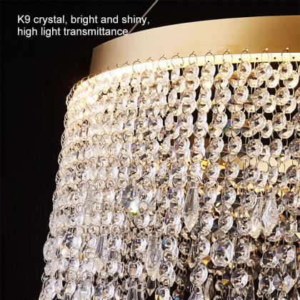HMR - Luxurious Romantic K9 Crystal Gold Ring Chandelier LED Dimmable Ceiling Lighting