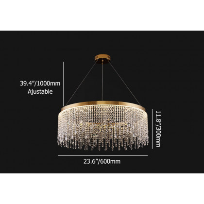 HMR - Luxurious Romantic K9 Crystal Gold Ring Chandelier LED Dimmable Ceiling Lighting