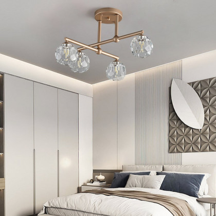HMR - Gold 4-Light Crystal Shade Modern Semi-Flush Mount Chandelier Ceiling Light