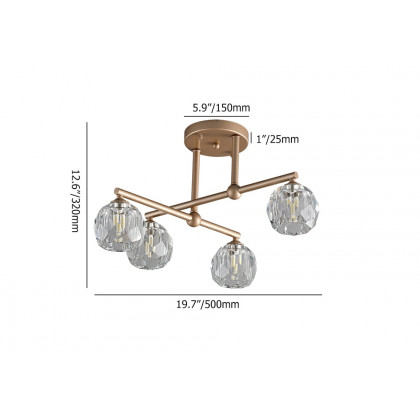 HMR - Gold 4-Light Crystal Shade Modern Semi-Flush Mount Chandelier Ceiling Light
