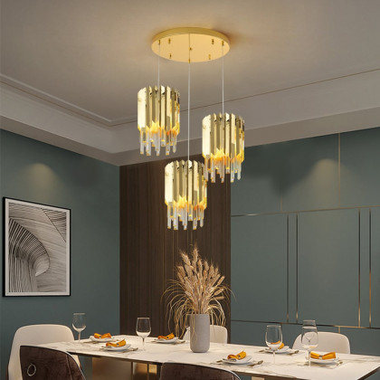 HMR - 3-Light Crystal Modern Chandelier Ceiling Pendant Light in Gold for Living Room