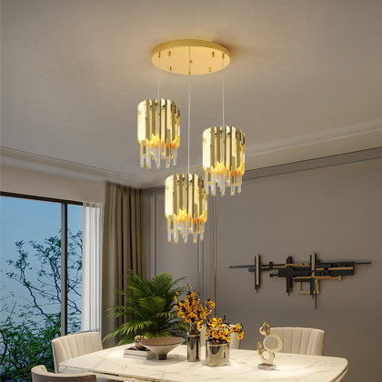 HMR - 3-Light Crystal Modern Chandelier Ceiling Pendant Light in Gold for Living Room