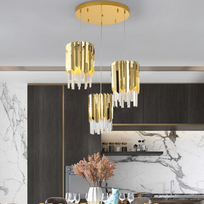 HMR - 3-Light Crystal Modern Chandelier Ceiling Pendant Light in Gold for Living Room