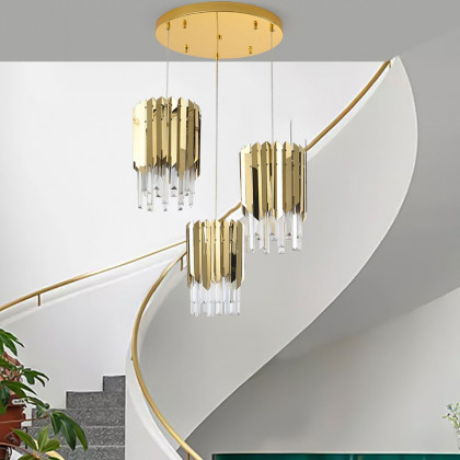 HMR - 3-Light Crystal Modern Chandelier Ceiling Pendant Light in Gold for Living Room