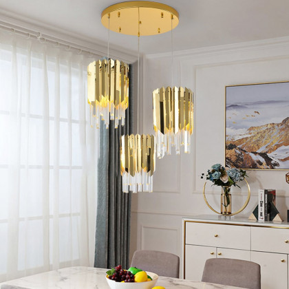 HMR - 3-Light Crystal Modern Chandelier Ceiling Pendant Light in Gold for Living Room