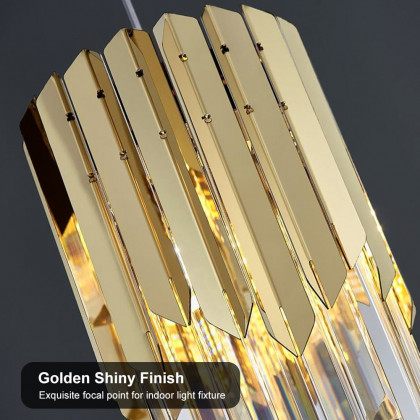 HMR - 3-Light Crystal Modern Chandelier Ceiling Pendant Light in Gold for Living Room