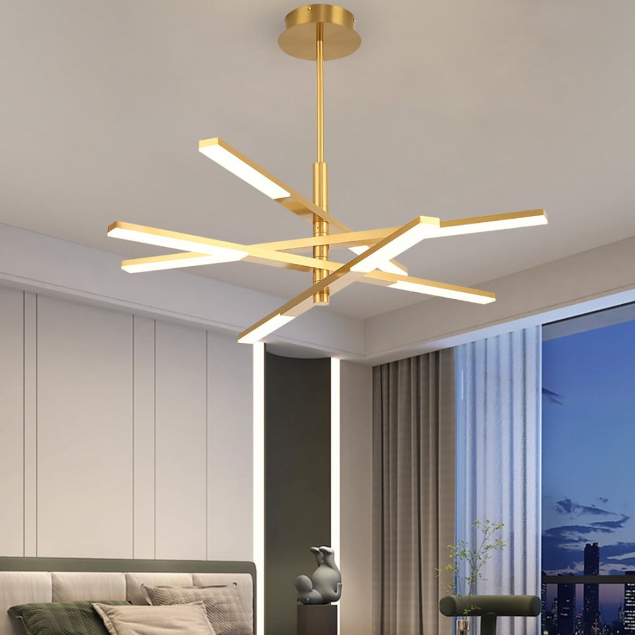 HMR - 8-Light Gold Modern Chandelier Dimmable LED Remote Control Variable Shape Pendant Lights
