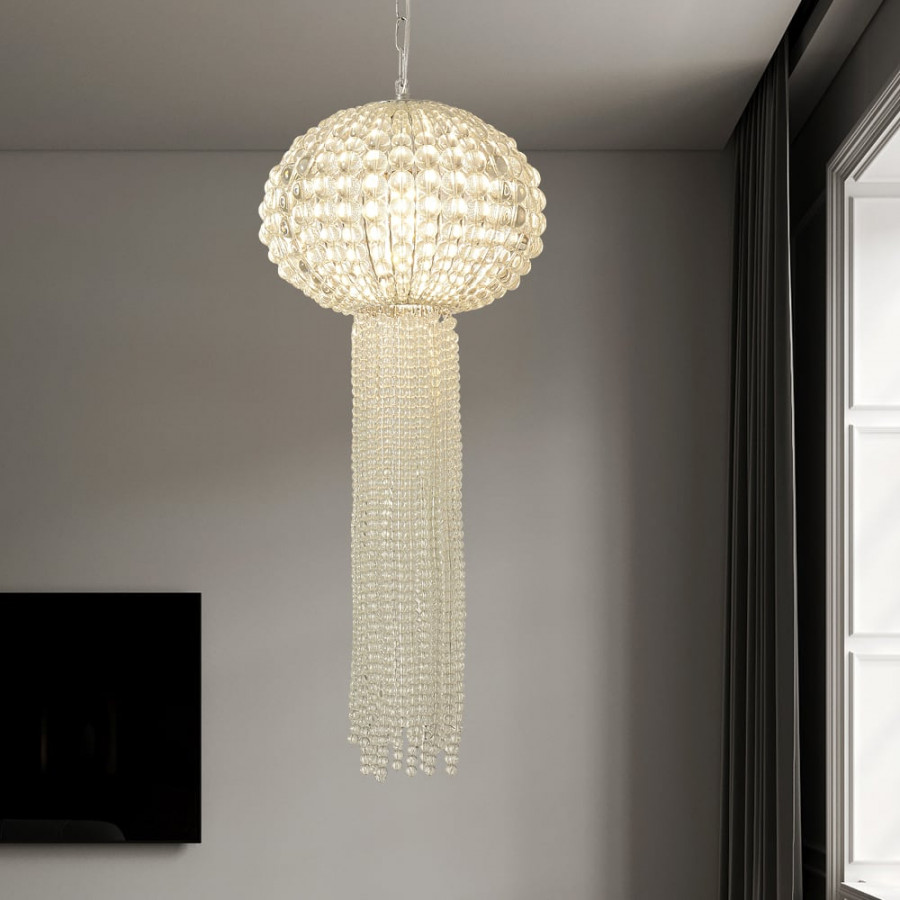 HMR - Glam Chrome Jellyfish Beaded Crystal Chandelier Pendant Light for Foyer Dining Room