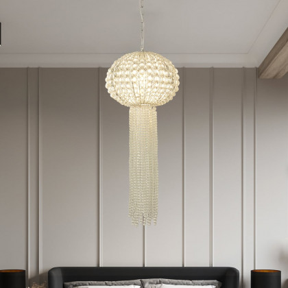HMR - Glam Chrome Jellyfish Beaded Crystal Chandelier Pendant Light for Foyer Dining Room