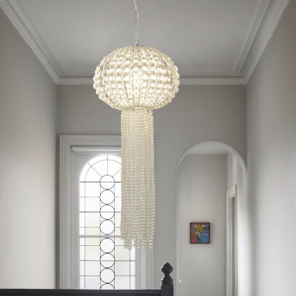 HMR - Glam Chrome Jellyfish Beaded Crystal Chandelier Pendant Light for Foyer Dining Room