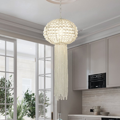 HMR - Glam Chrome Jellyfish Beaded Crystal Chandelier Pendant Light for Foyer Dining Room